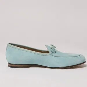 Bow Top Suede Italian Loafers Light Powder Blue