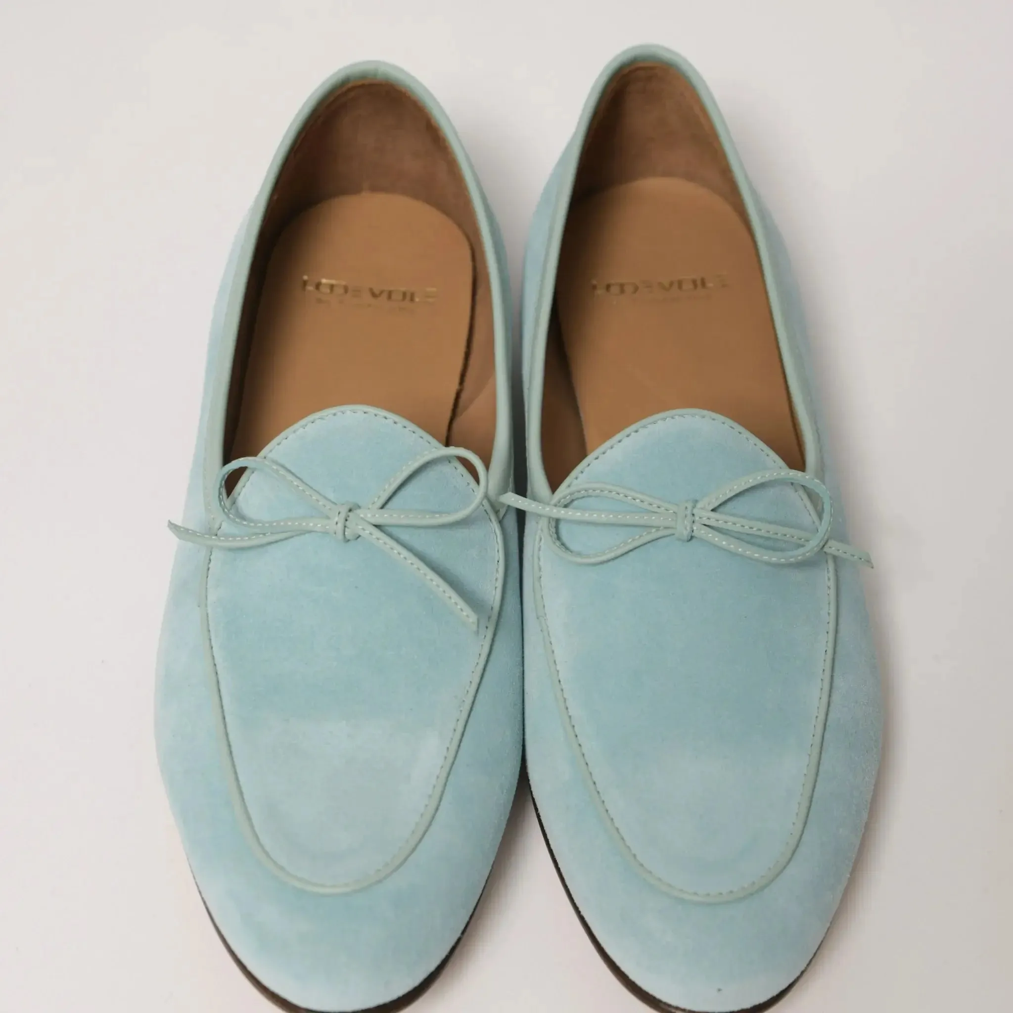 Bow Top Suede Italian Loafers Light Powder Blue