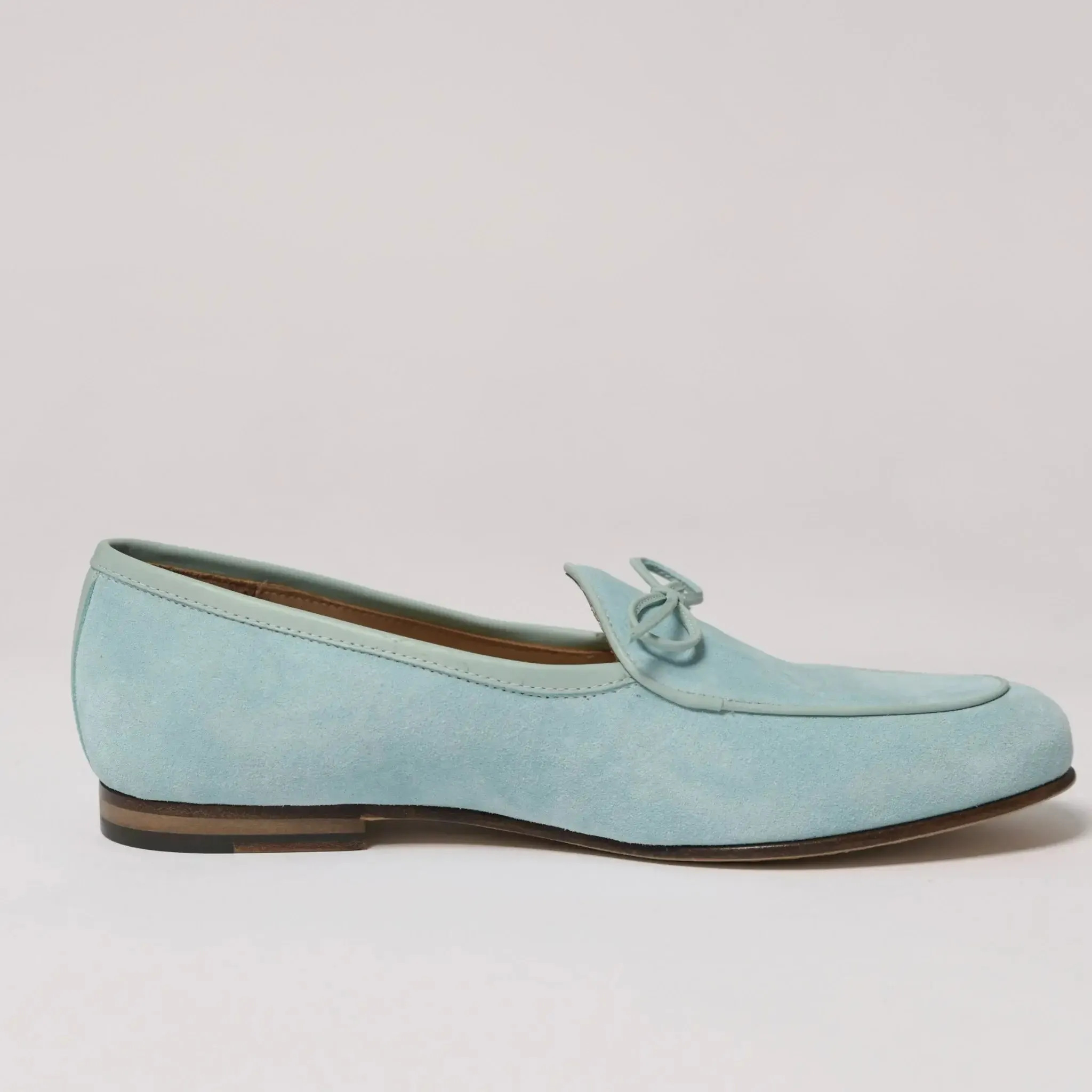 Bow Top Suede Italian Loafers Light Powder Blue