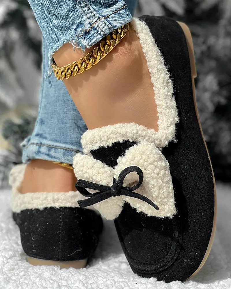 Bowknot Slip On Lined Winter Warm Loafers