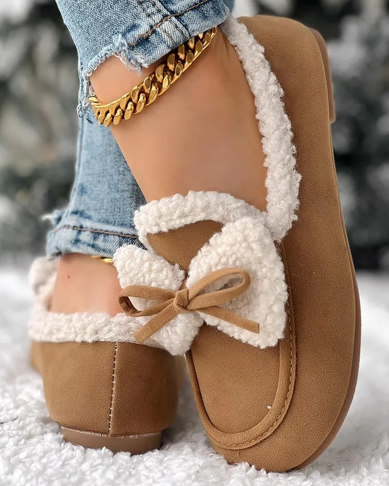 Bowknot Slip On Lined Winter Warm Loafers