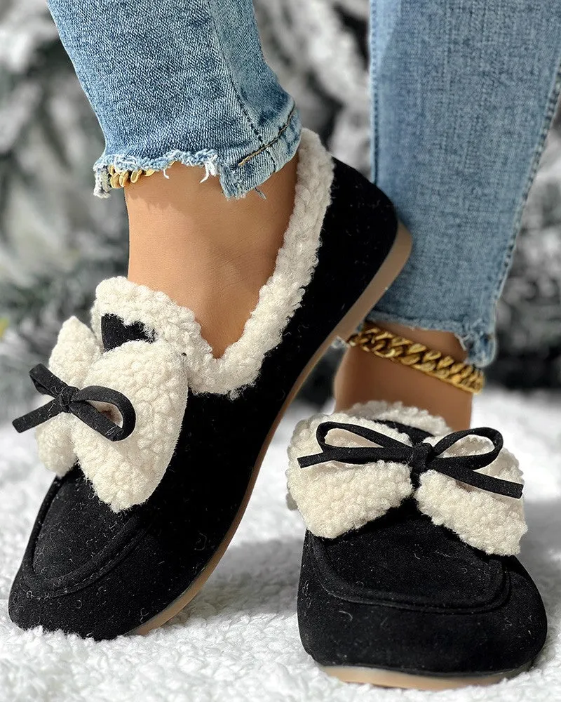 Bowknot Slip On Lined Winter Warm Loafers