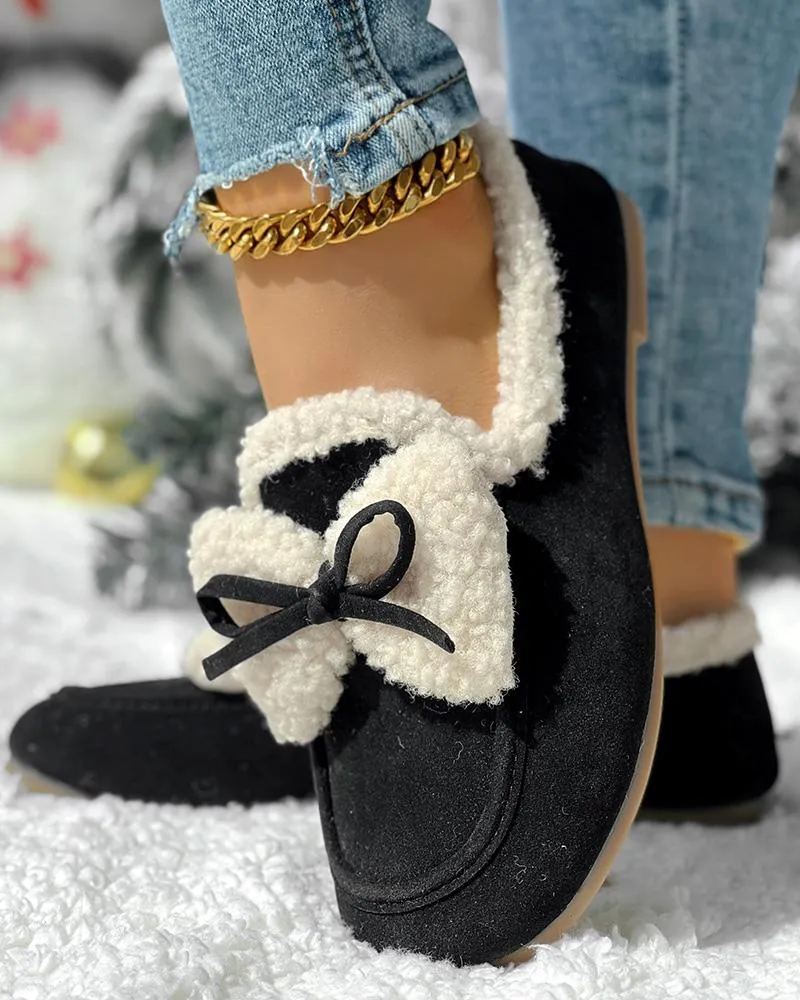 Bowknot Slip On Lined Winter Warm Loafers
