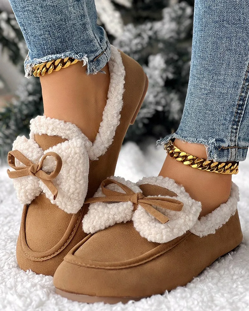 Bowknot Slip On Lined Winter Warm Loafers