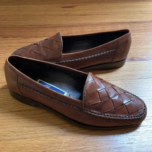Bragano Men Leather Brown Woven Slip On Loafer Shoe 8.5 Crafted in Italy