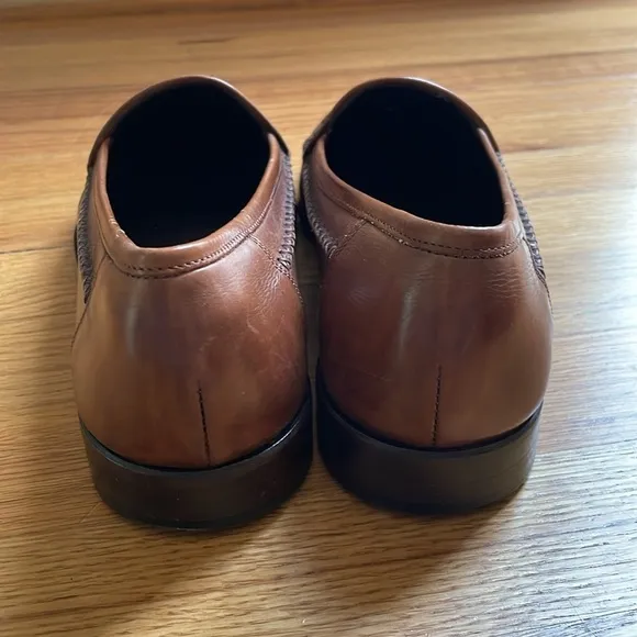 Bragano Men Leather Brown Woven Slip On Loafer Shoe 8.5 Crafted in Italy