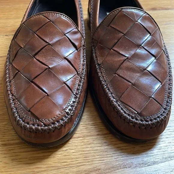 Bragano Men Leather Brown Woven Slip On Loafer Shoe 8.5 Crafted in Italy