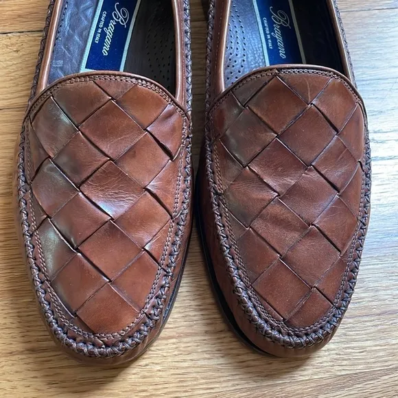 Bragano Men Leather Brown Woven Slip On Loafer Shoe 8.5 Crafted in Italy