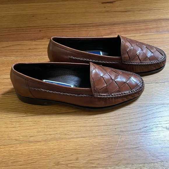Bragano Men Leather Brown Woven Slip On Loafer Shoe 8.5 Crafted in Italy