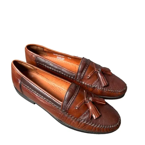 Brass Boot Handmade Leather Tassel Loafer Brown Size 10.5