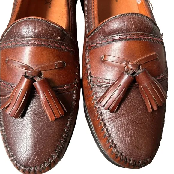 Brass Boot Handmade Leather Tassel Loafer Brown Size 10.5