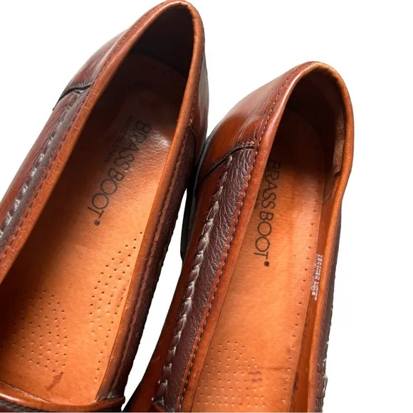 Brass Boot Handmade Leather Tassel Loafer Brown Size 10.5
