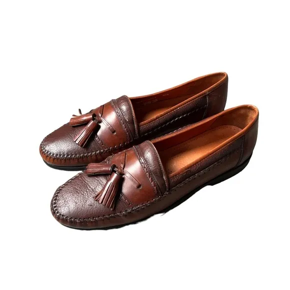 Brass Boot Handmade Leather Tassel Loafer Brown Size 10.5