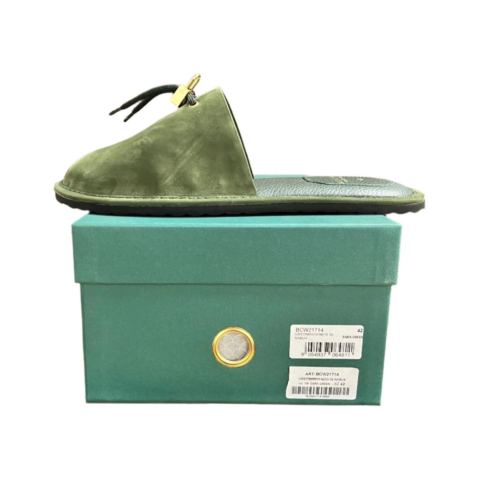 Buscemi Greenwich Dark Green Nabuk Slippers