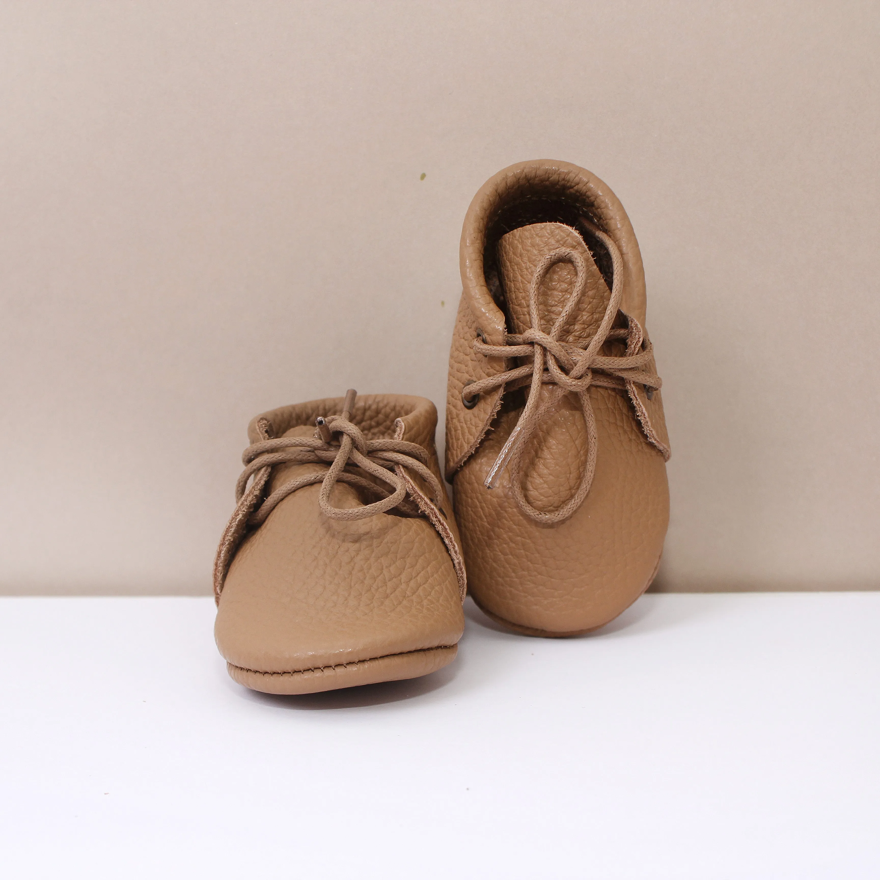 Cappuccino Leather Unisex Laced Booties