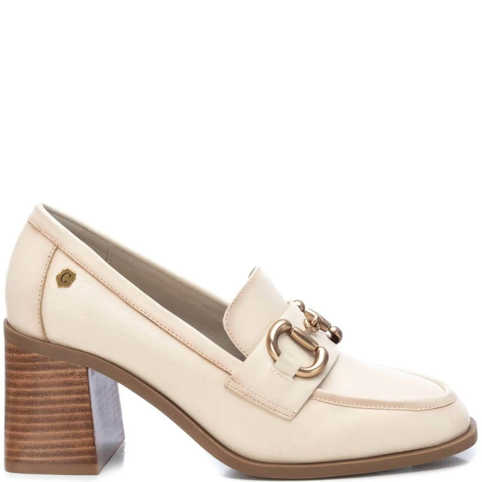 Carmela Cream Leather High Heeled Loafers
