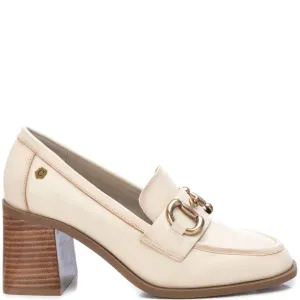 Carmela Cream Leather High Heeled Loafers