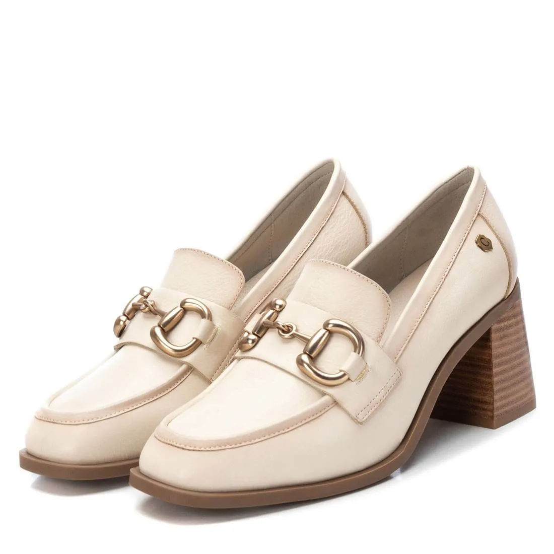 Carmela Cream Leather High Heeled Loafers
