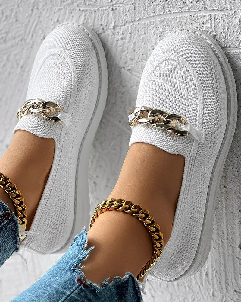 Chain Decor Slip On Breathable Loafers