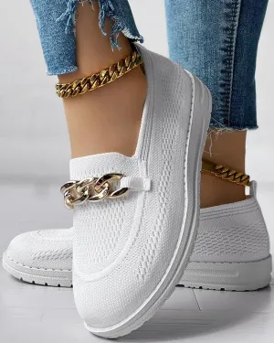 Chain Decor Slip On Breathable Loafers