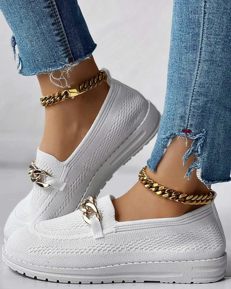 Chain Decor Slip On Breathable Loafers