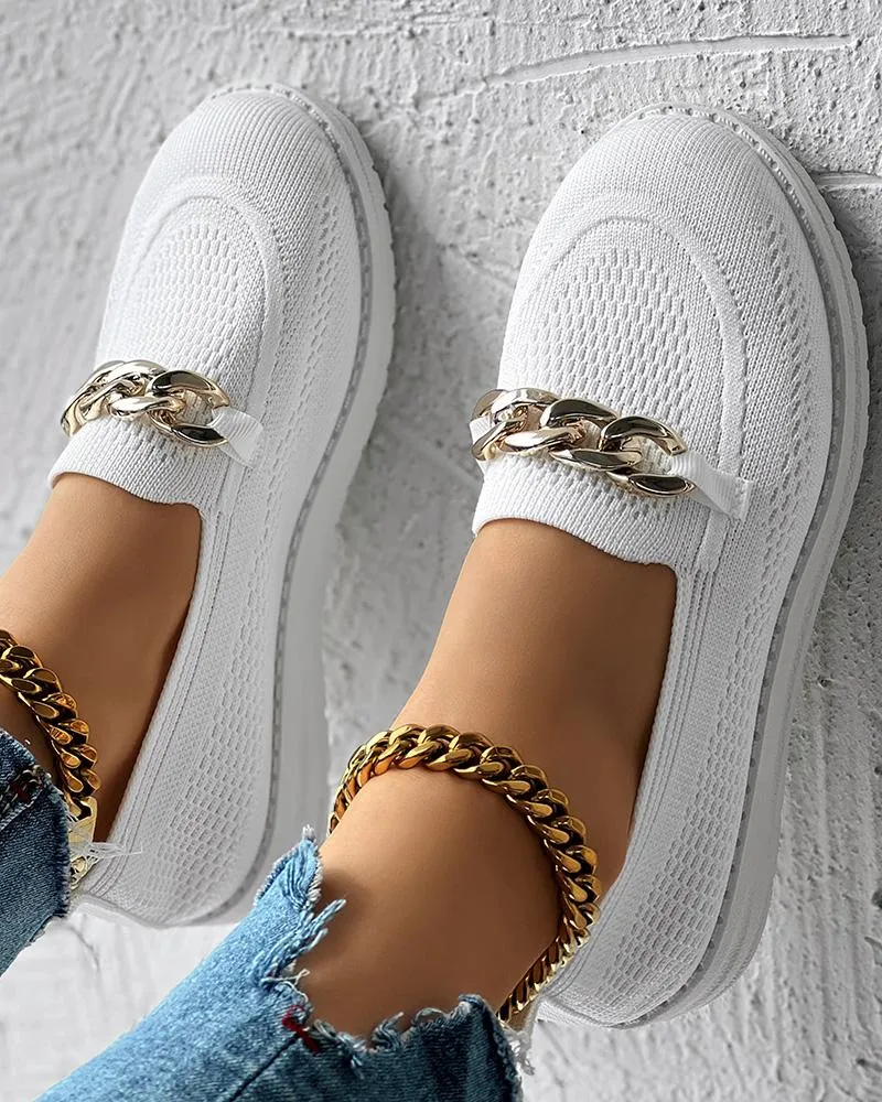 Chain Decor Slip On Breathable Loafers