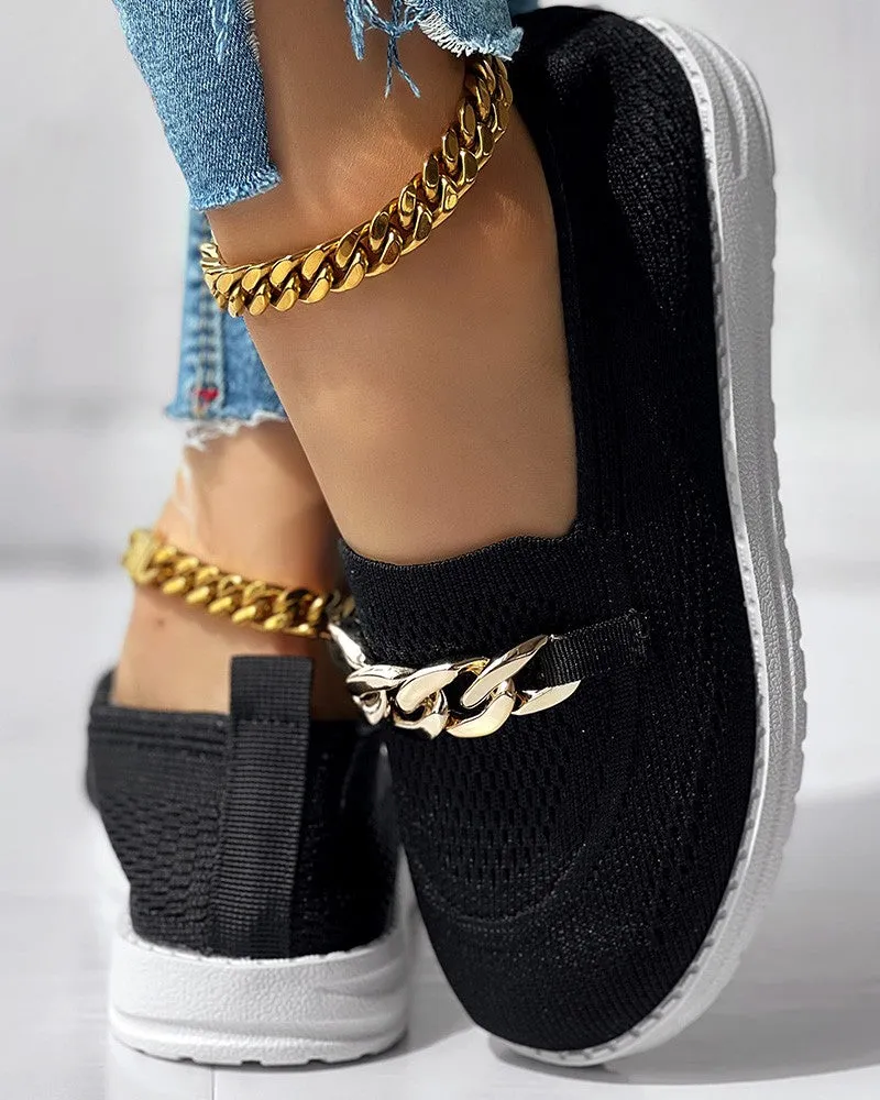Chain Decor Slip On Breathable Loafers