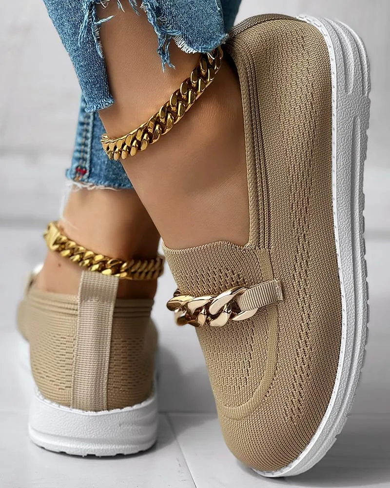 Chain Decor Slip On Breathable Loafers