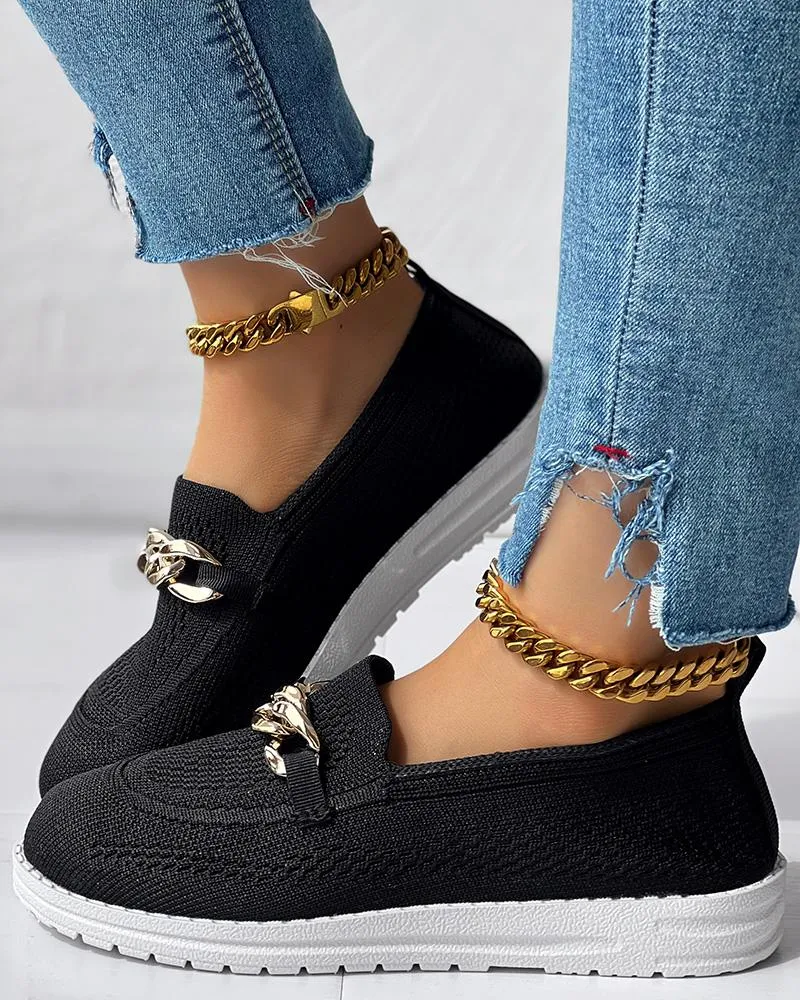 Chain Decor Slip On Breathable Loafers