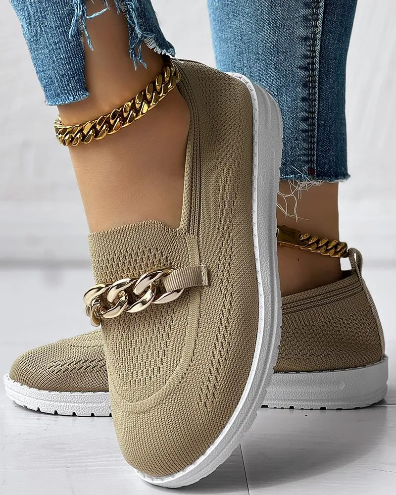Chain Decor Slip On Breathable Loafers