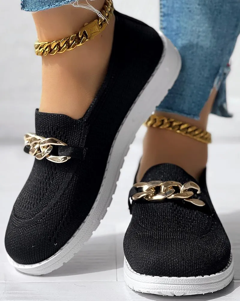 Chain Decor Slip On Breathable Loafers