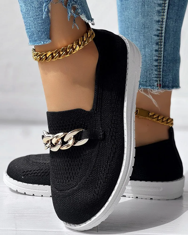 Chain Decor Slip On Breathable Loafers
