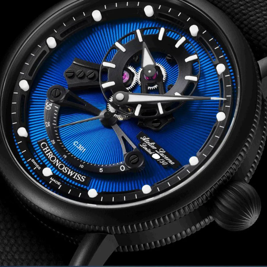Chronoswiss Open Gear Resec Blue On Black Limited Edition 50pezzi 44mm Blue Automatic Steel Finish DLC Black CH-6925m-Ebbk