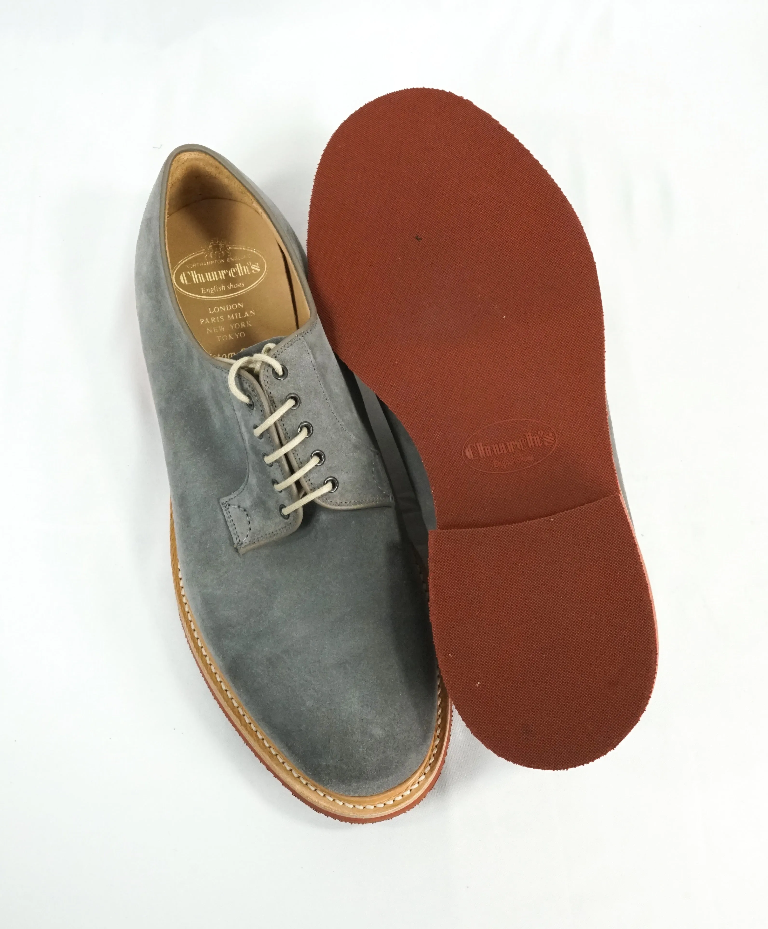 CHURCH'S - “ FULBECK" Gray Suede W Contrast Sole Suede Oxfords - 11.5
