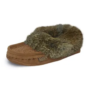 CL6080-0426-6-Tan Slipper Fur Trim Tooled Suede