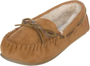 CL7709-6-Dark Tan Slipper Moccasins Suede Lined Ski Sole