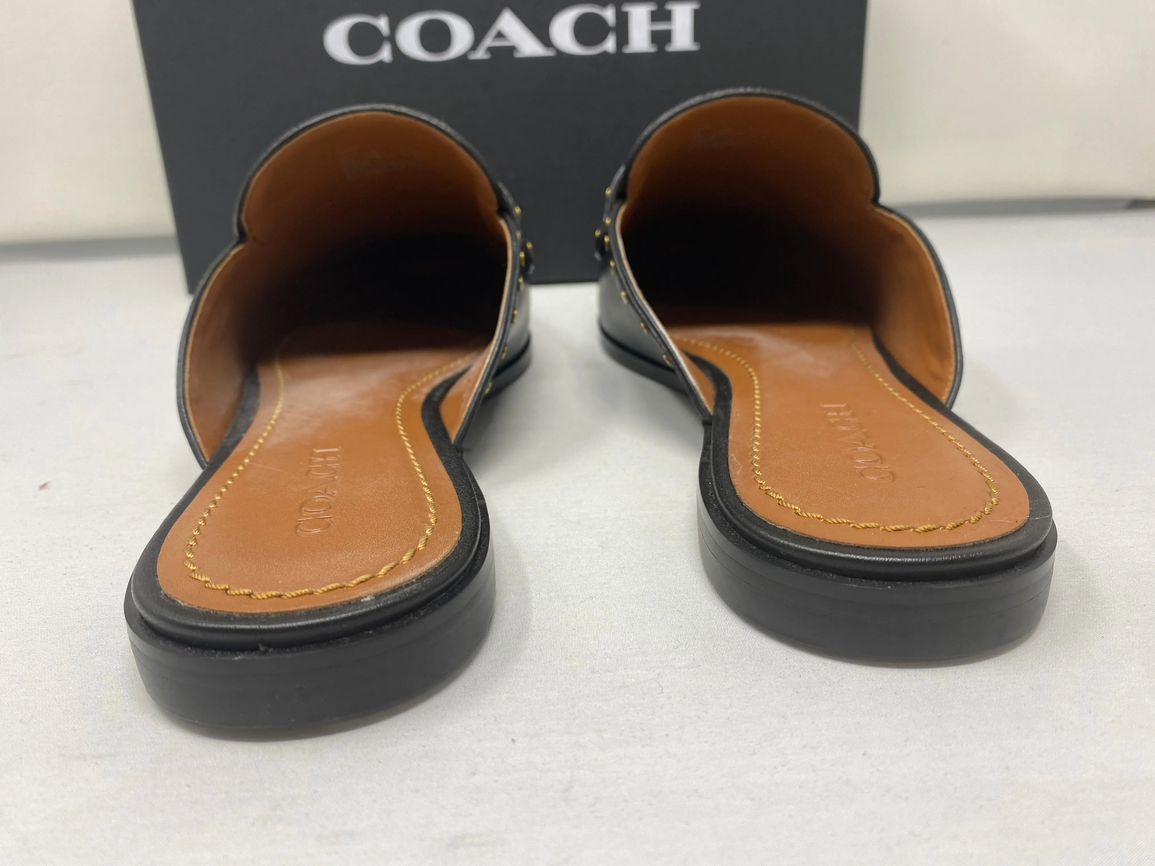 Coach Black Leather Loafer with Gold Studs