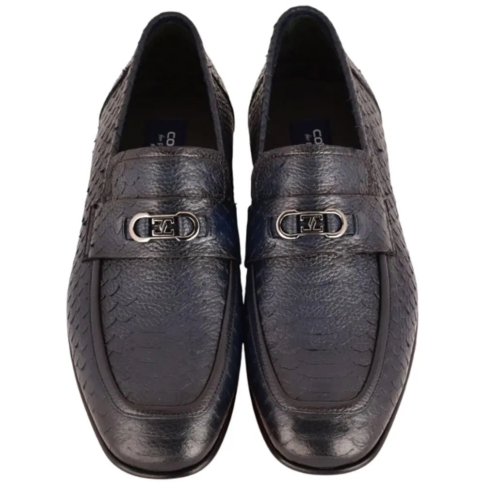 Corrente Men’s Low Cut Navy Python Leather Round Toe Loafer