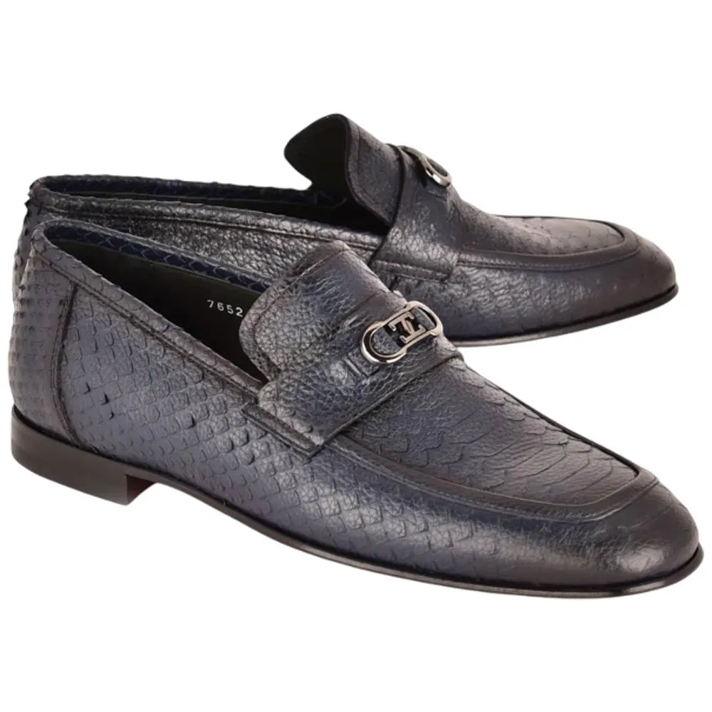 Corrente Men’s Low Cut Navy Python Leather Round Toe Loafer