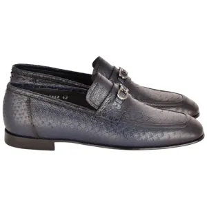 Corrente Men’s Low Cut Navy Python Leather Round Toe Loafer