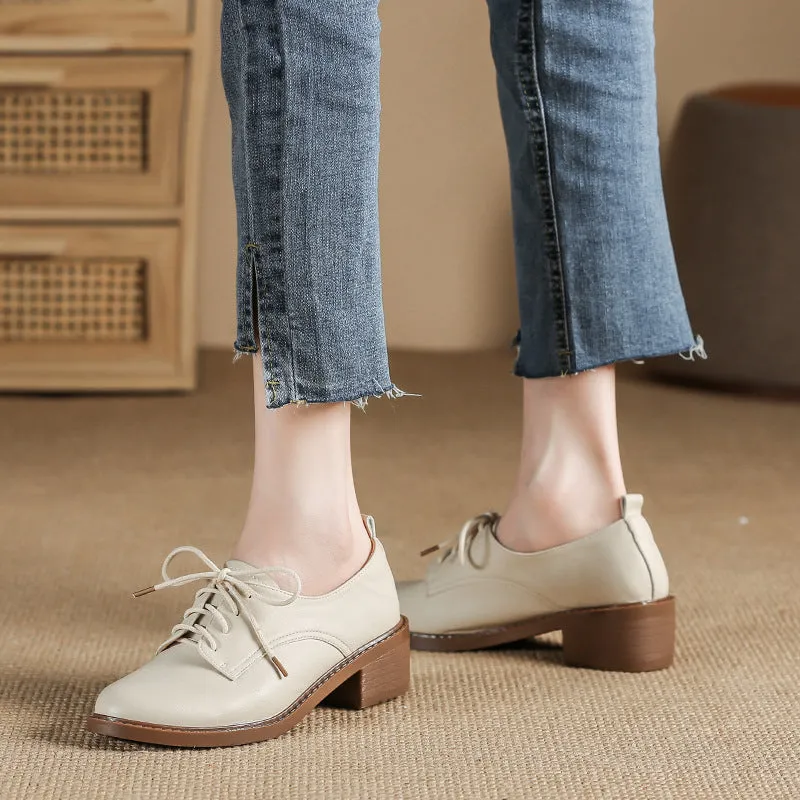 Creamtopmall Glossy leather upper lace up oxford shoes