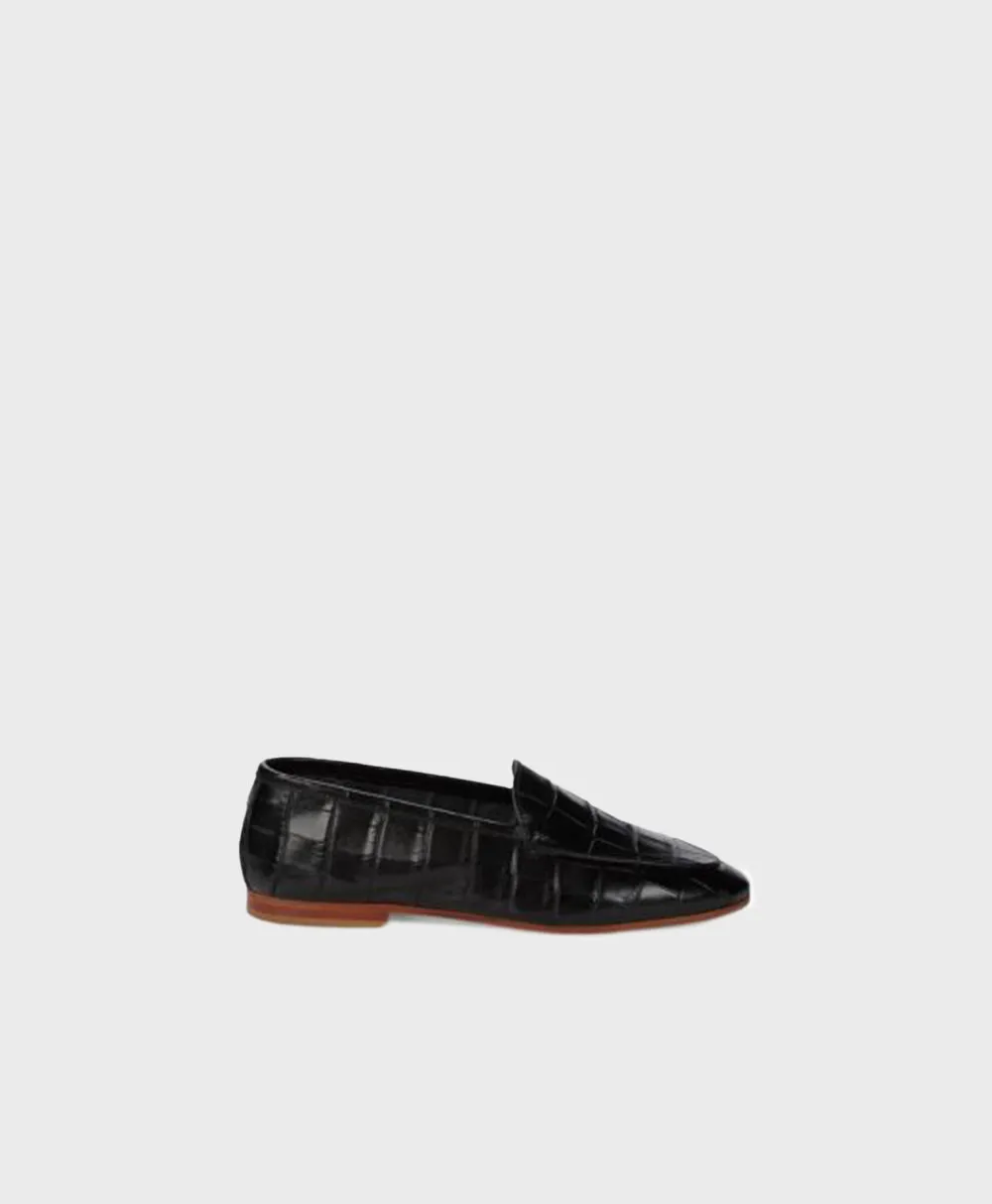Croc Embossed Sock Loafer - Black