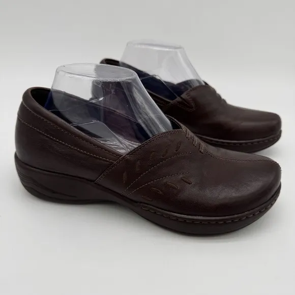 Dansko Abigail Brown Leather Slip On Clog Loafer Size EU 39/US 8.5-9
