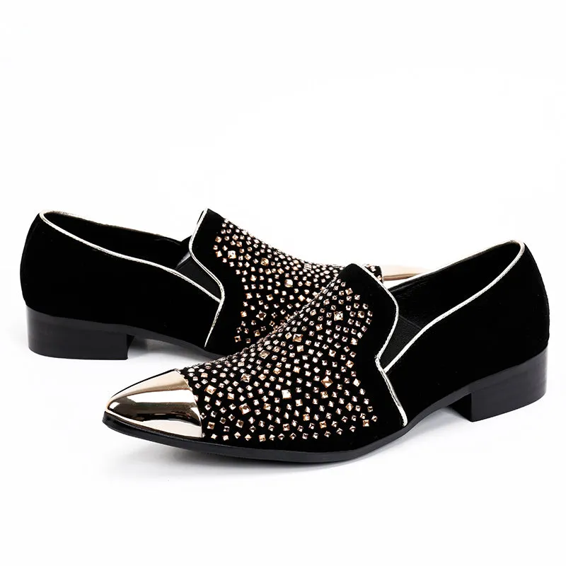 Designer Fashion Crystal Men Party Shoes Wedding Banquet Men Formal Shoes Slip on Loafers Italian Leather Shoes