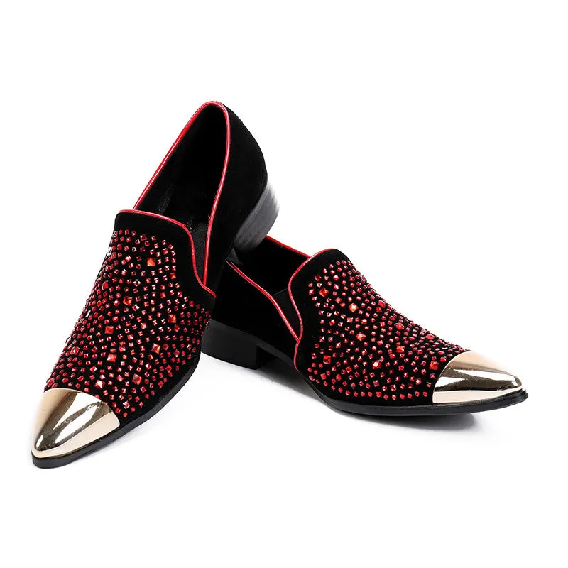 Designer Fashion Crystal Men Party Shoes Wedding Banquet Men Formal Shoes Slip on Loafers Italian Leather Shoes