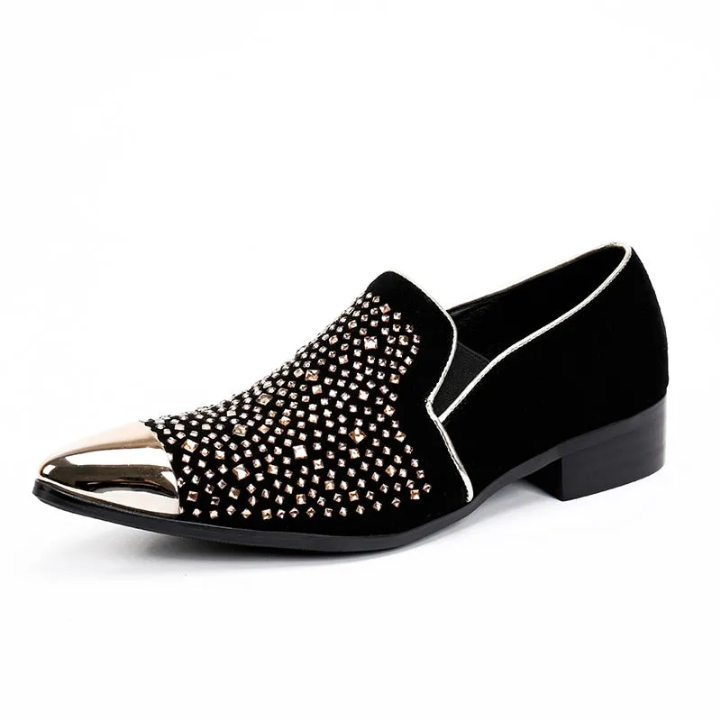Designer Fashion Crystal Men Party Shoes Wedding Banquet Men Formal Shoes Slip on Loafers Italian Leather Shoes
