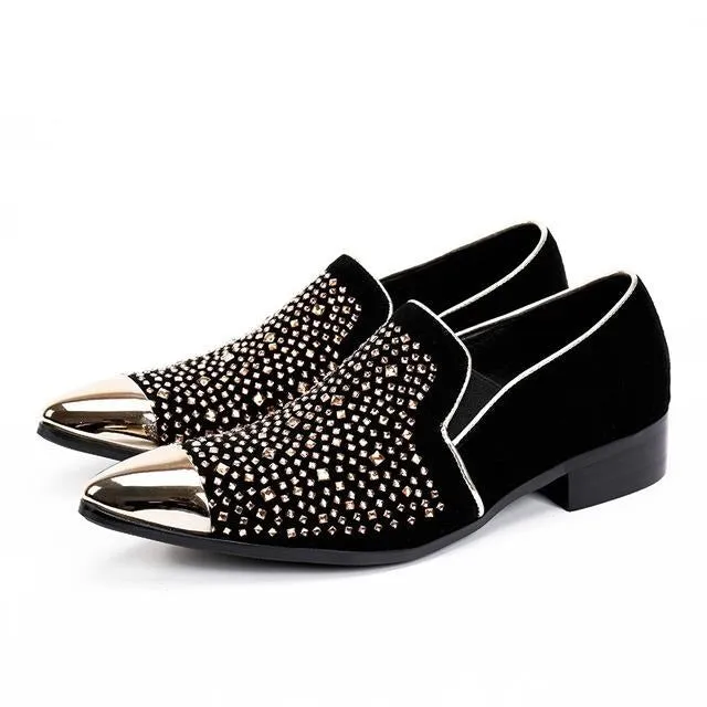 Designer Fashion Crystal Men Party Shoes Wedding Banquet Men Formal Shoes Slip on Loafers Italian Leather Shoes