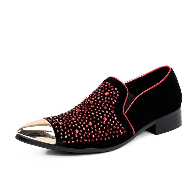 Designer Fashion Crystal Men Party Shoes Wedding Banquet Men Formal Shoes Slip on Loafers Italian Leather Shoes