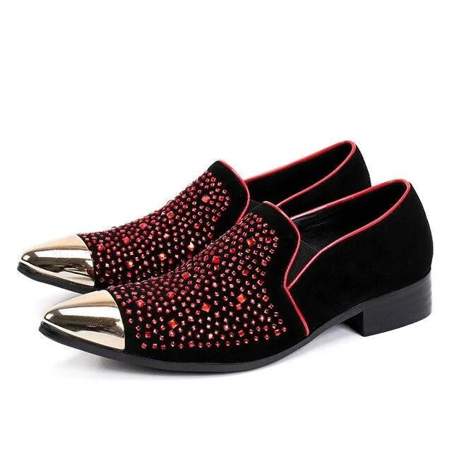 Designer Fashion Crystal Men Party Shoes Wedding Banquet Men Formal Shoes Slip on Loafers Italian Leather Shoes