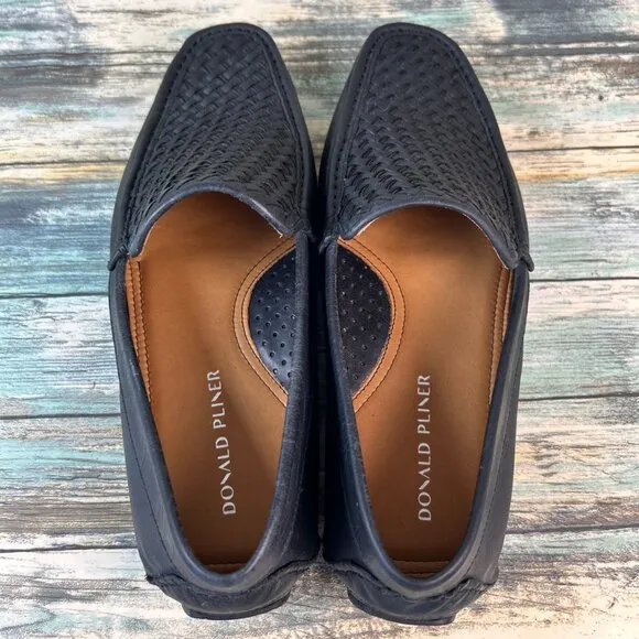 Donald J Pliner Mens Damiano Driving Loafer Shoe Size 8.5M Woven Black Leather